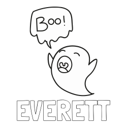 Online Created Coloring Page - EVERETT Coloring Page alongside Ghost Saying "Boo!" Coloring Page for Kids