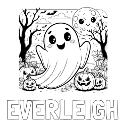 Online Created Coloring Page - EVERLEIGH Coloring Page and Halloween Coloring Page of a Ghost with Pumpkins