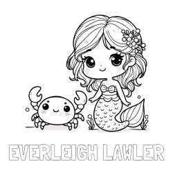 Online Created Coloring Page - EVERLEIGH LAWLER Coloring Page and Coloring Page of a Cute Mermaid and a Cheerful Crab