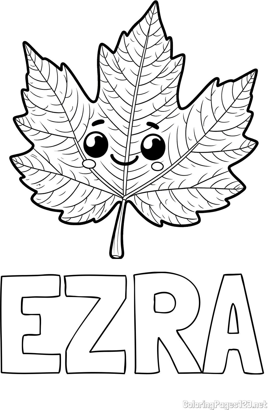 EZRA Coloring Page and Smiling Leaf Coloring Page for Kids