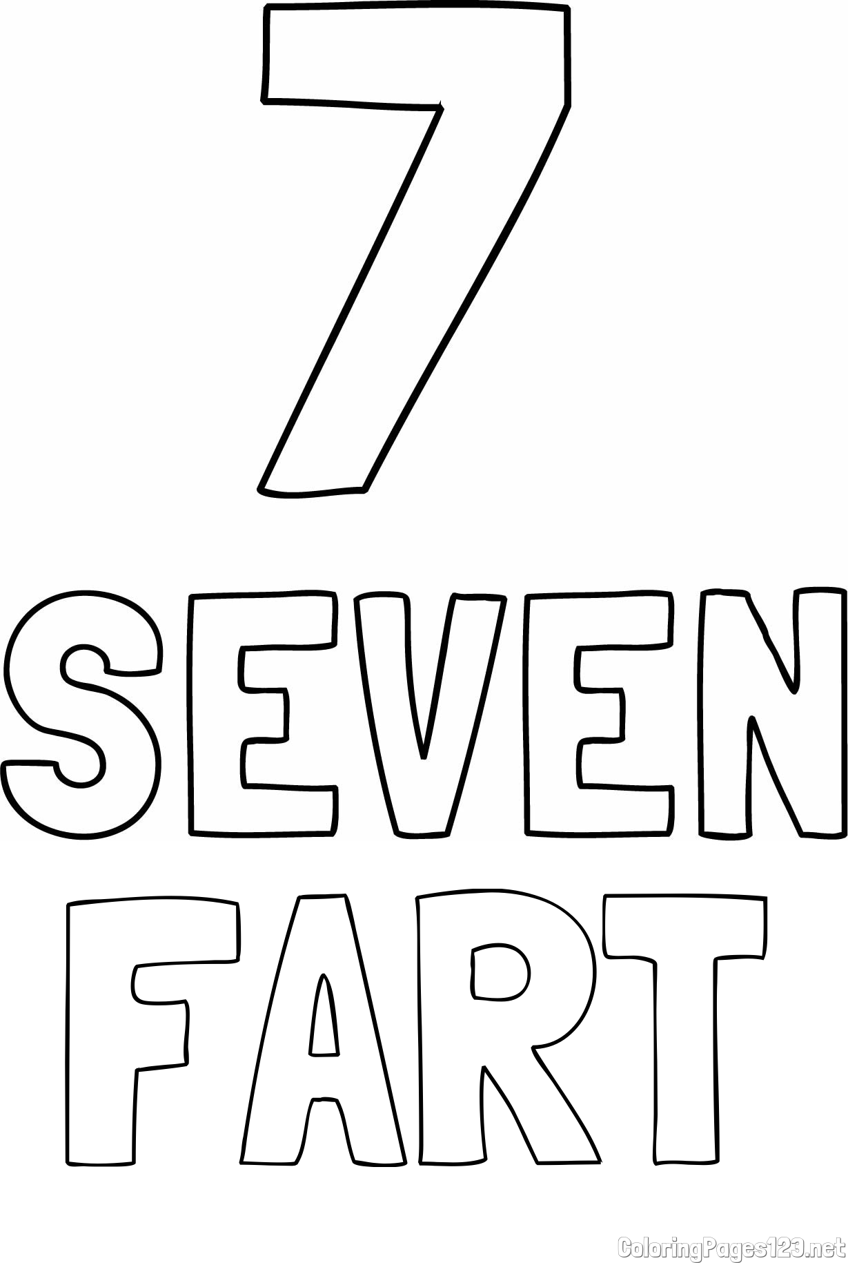 FART Coloring Page and Coloring of the Number Seven (7) with the Written Name
