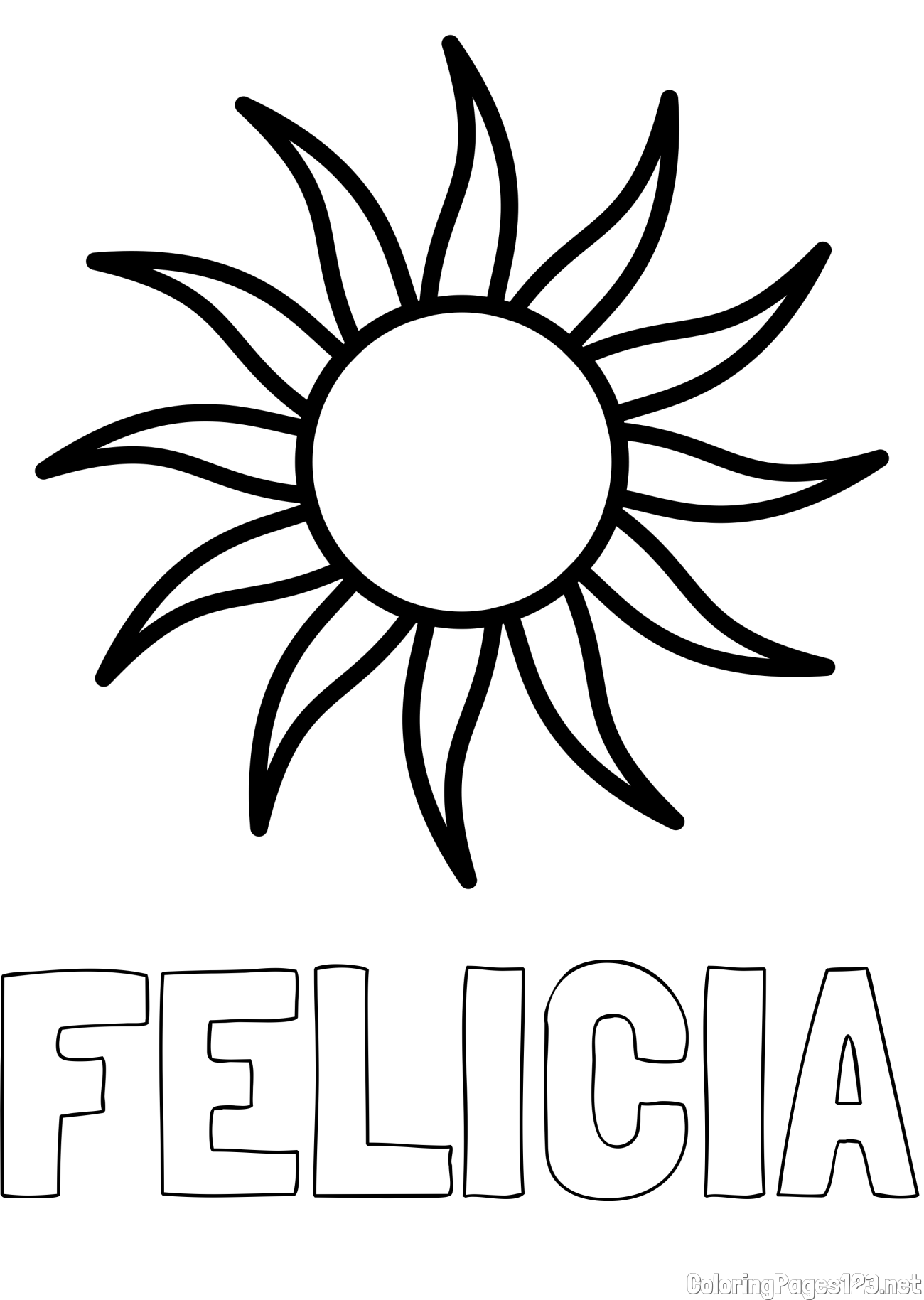 FELICIA Coloring Page and Simple Sun Coloring Page for Kids
