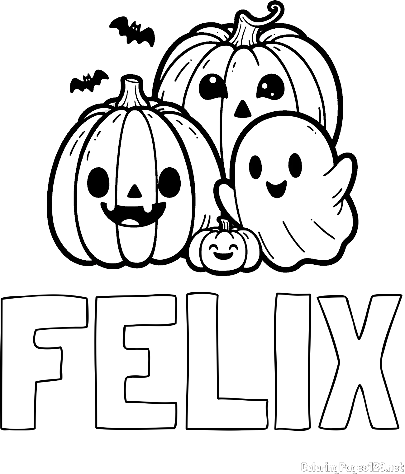 FELIX Coloring Page and Halloween Pumpkin and Ghost Coloring Page
