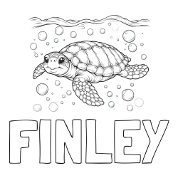 Online Created Coloring Page - FINLEY Coloring Page and Coloring Page of a Sea Turtle Swimming in the Ocean
