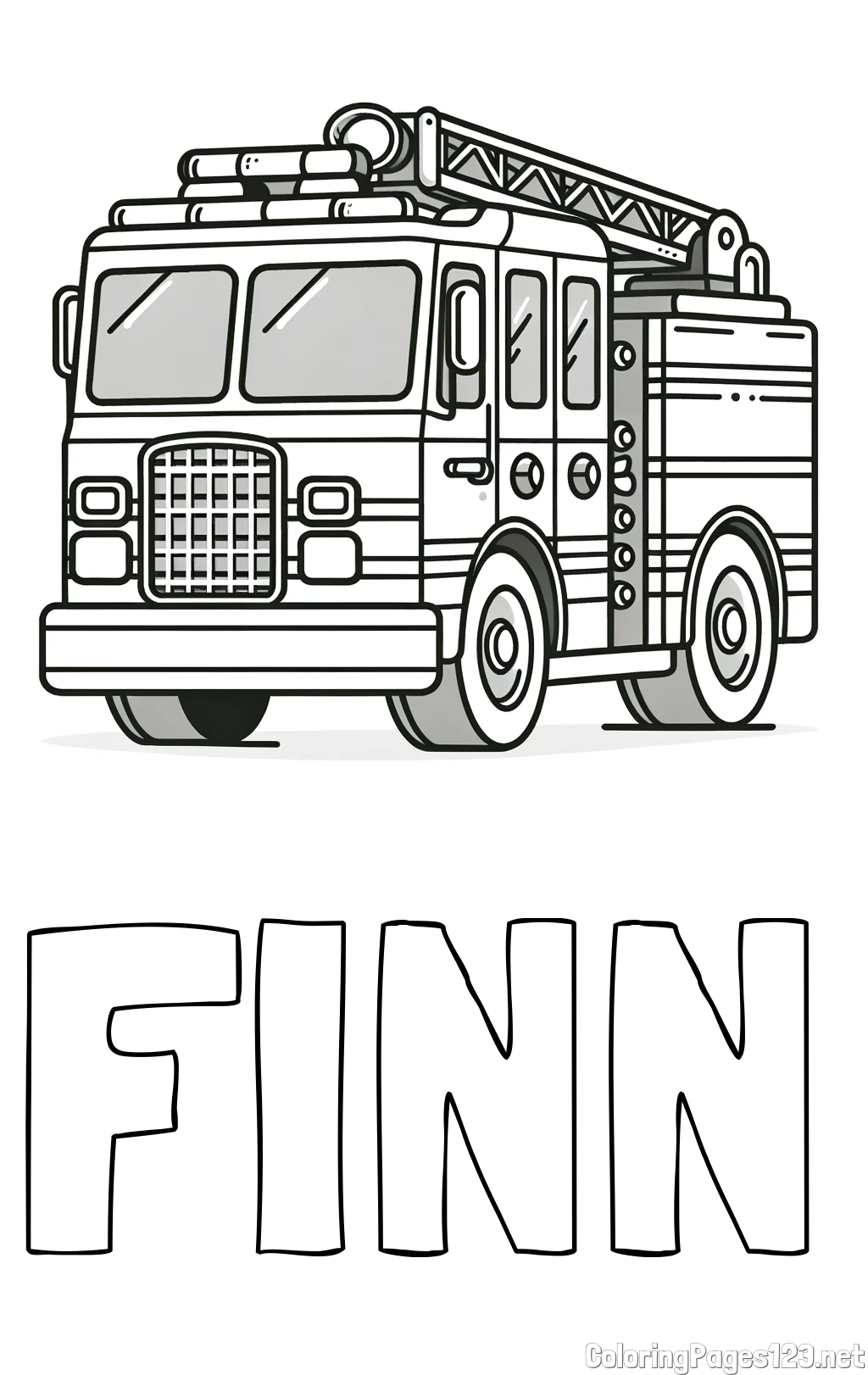 FINN Coloring Page and Coloring Page of a Big Fire Truck