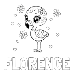Online Created Coloring Page - FLORENCE Coloring Page and Coloring Page of a Cute Flamingo with Flowers