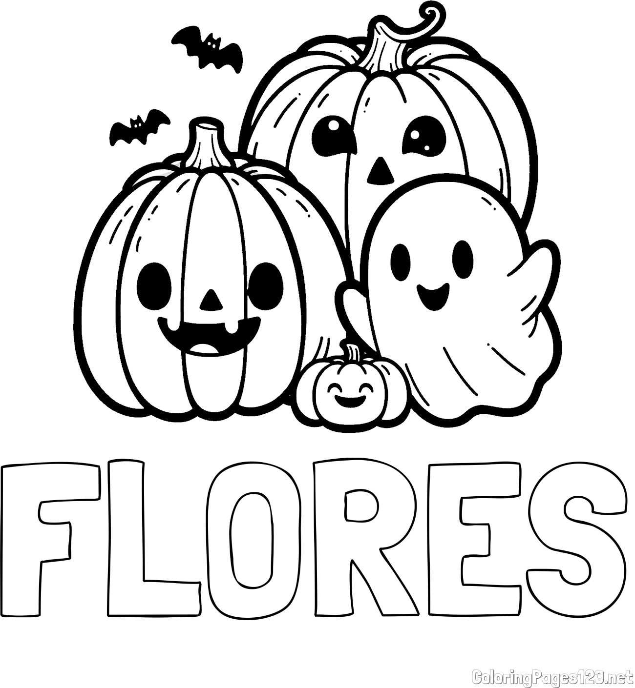 FLORES Coloring Page and Halloween Pumpkin and Ghost Coloring Page