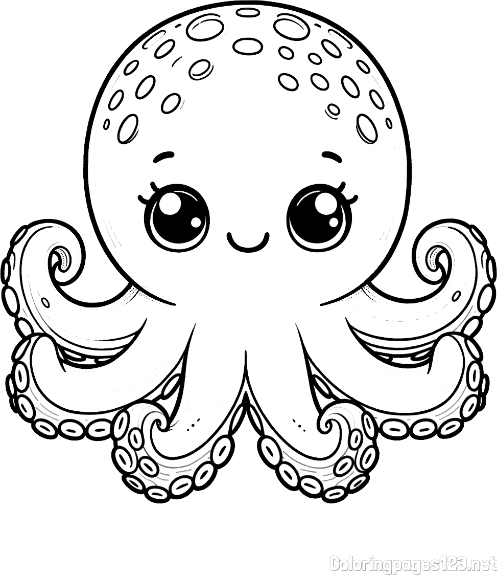 Free Coloring Page of a Cute Octopus with Big Eyes