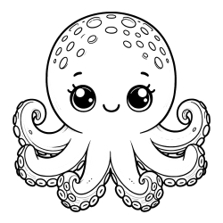 Free Coloring Page of a Cute Octopus with Big Eyes