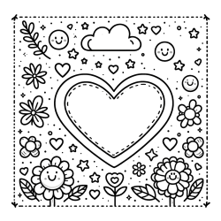 Free Printable Coloring Page of Heart and Flowers
