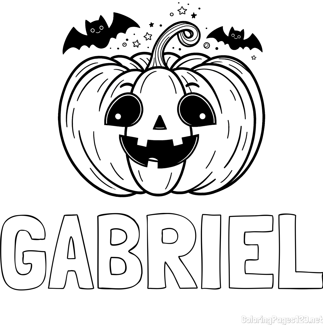 GABRIEL Coloring Page alongside Halloween Pumpkin and Bats Coloring Page
