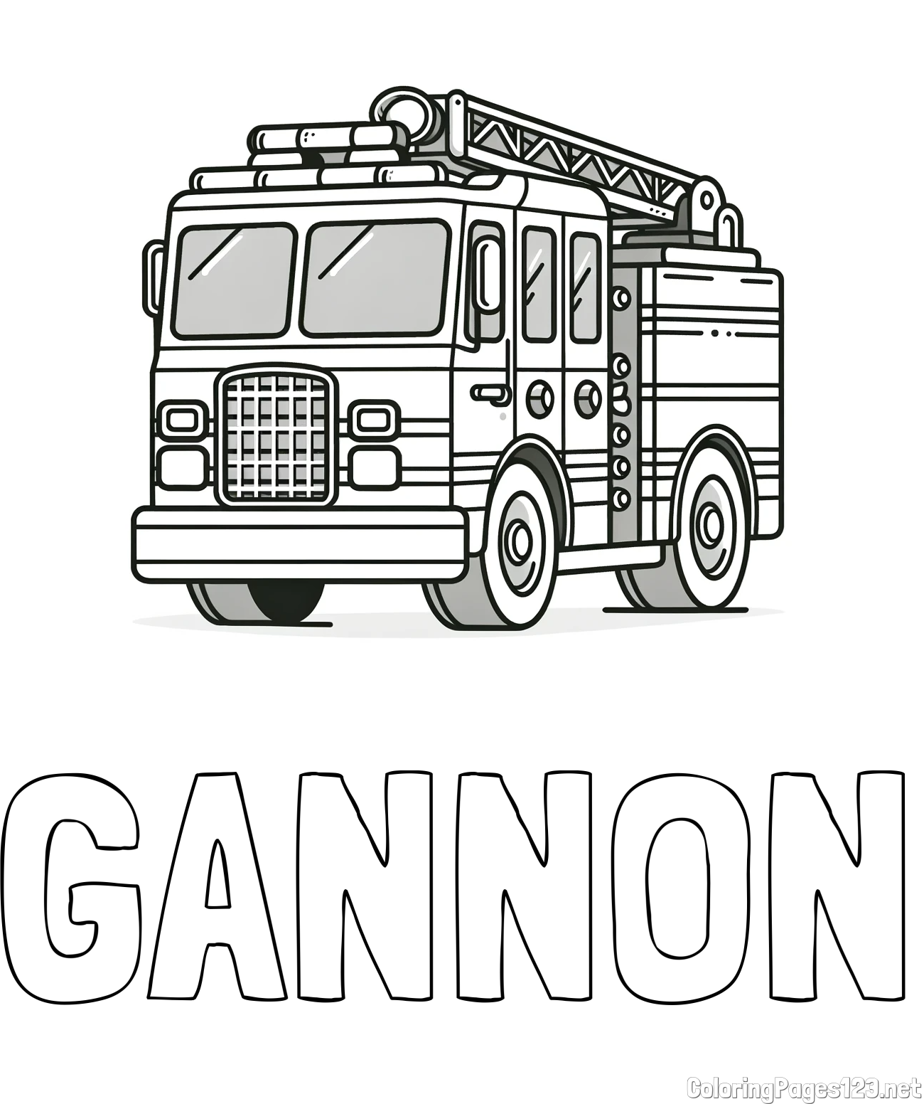 GANNON Coloring Page and Coloring Page of a Big Fire Truck