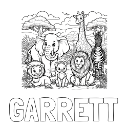 Online Created Coloring Page - GARRETT Coloring Page and Beautiful Animal Coloring Page - Lion Family, Elephant, Giraffe, and Zebra