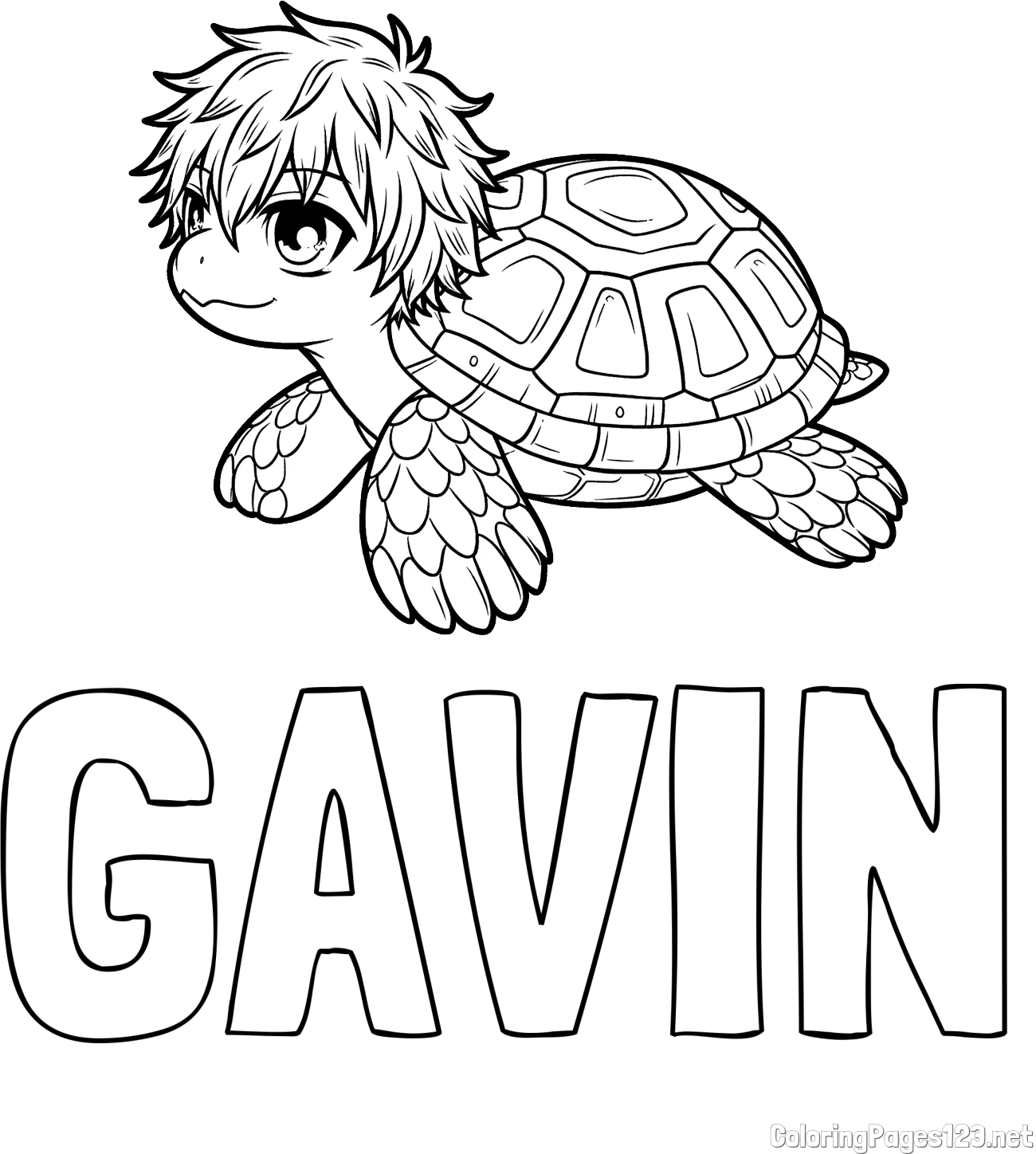 GAVIN Coloring Page and Coloring Page of Anime Turtle