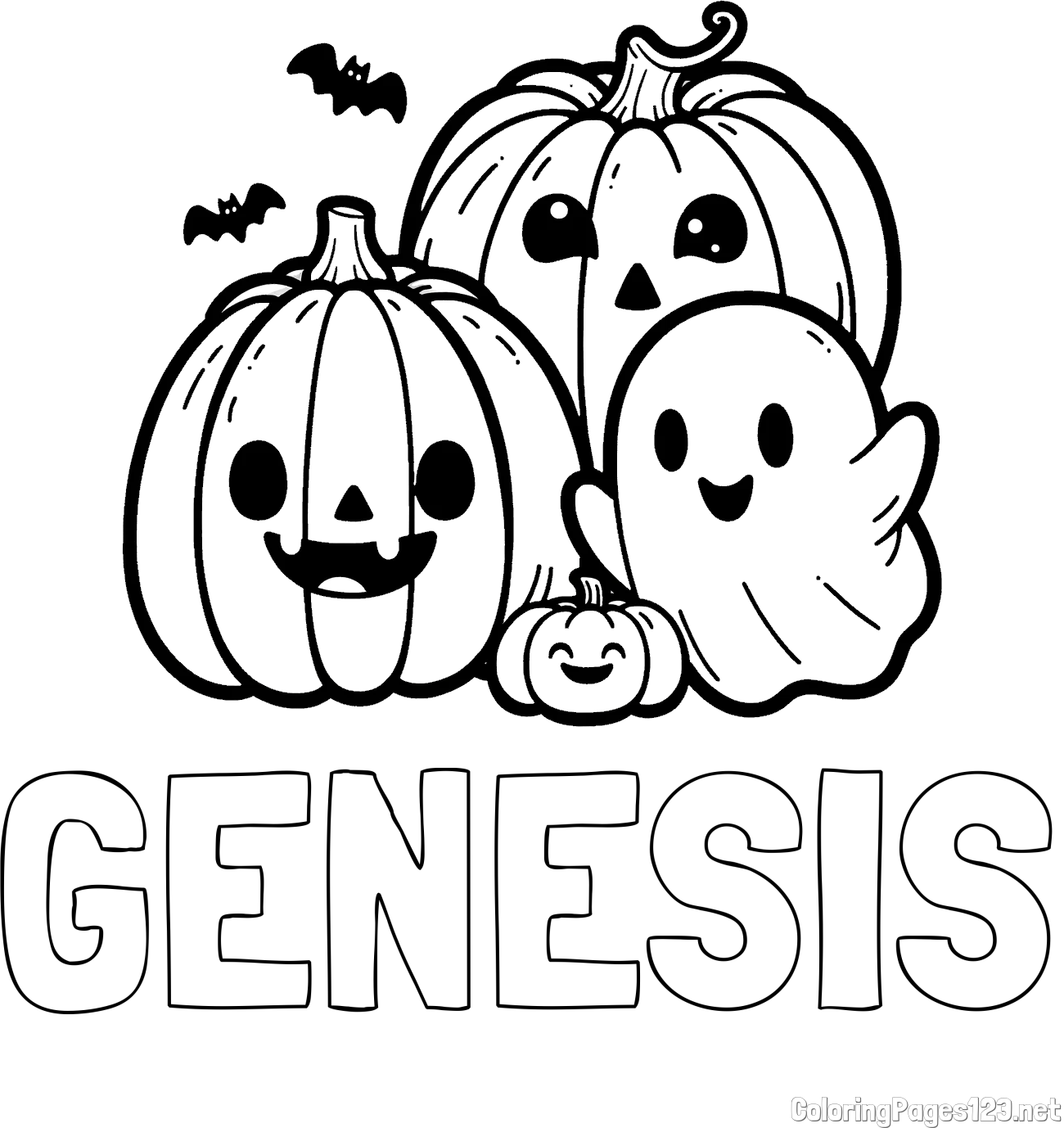 GENESIS Coloring Page and Halloween Pumpkin and Ghost Coloring Page