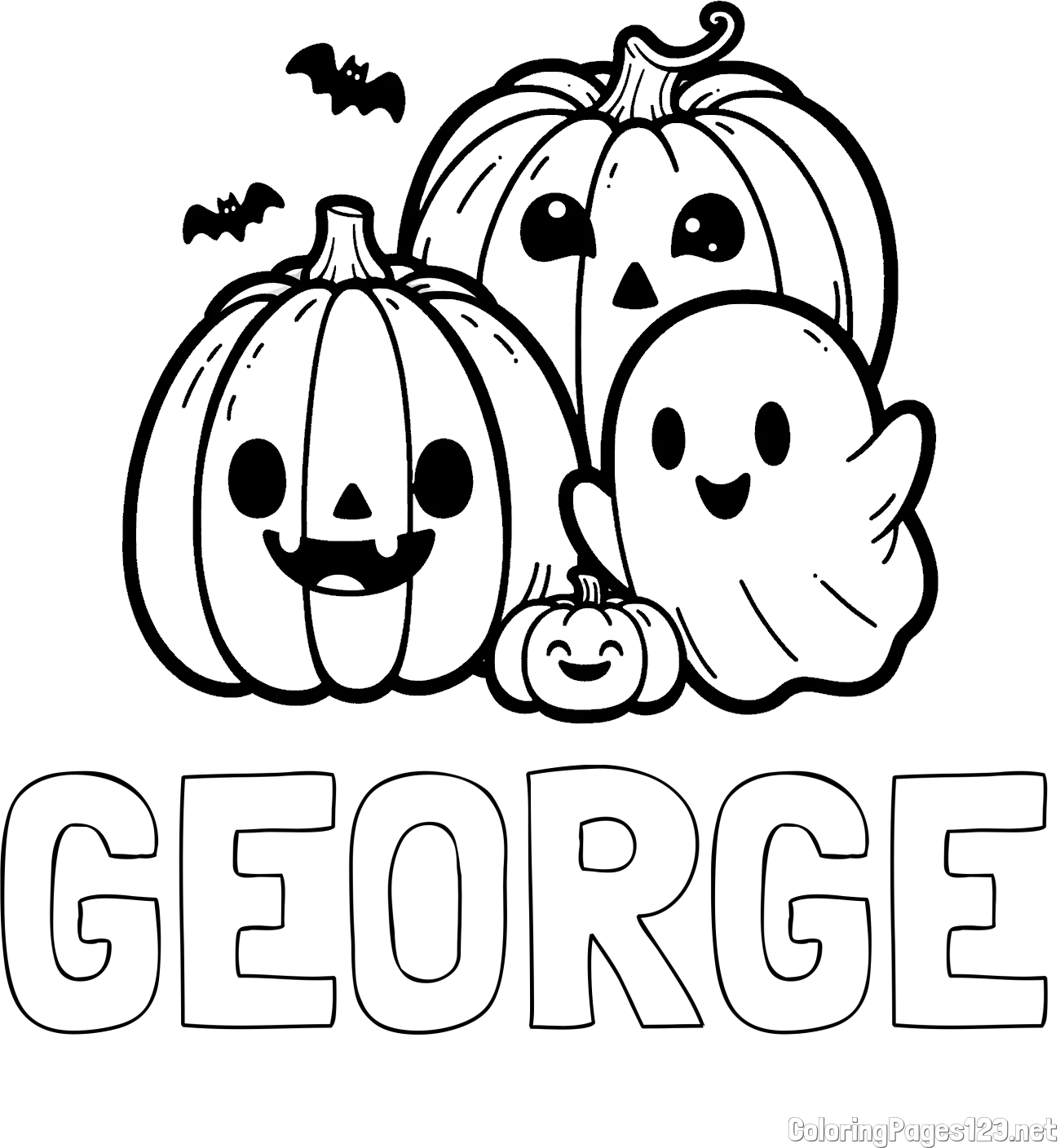 GEORGE Coloring Page and Halloween Pumpkin and Ghost Coloring Page