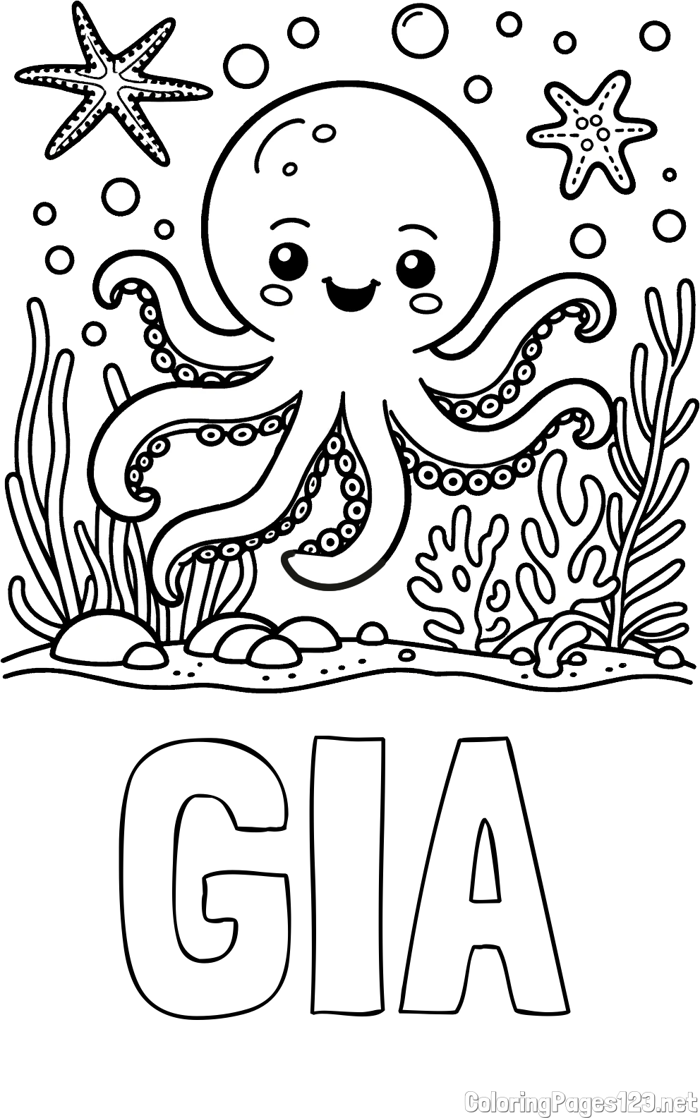 GIA Coloring Page alongside Coloring Page of a Cute Octopus in the Ocean