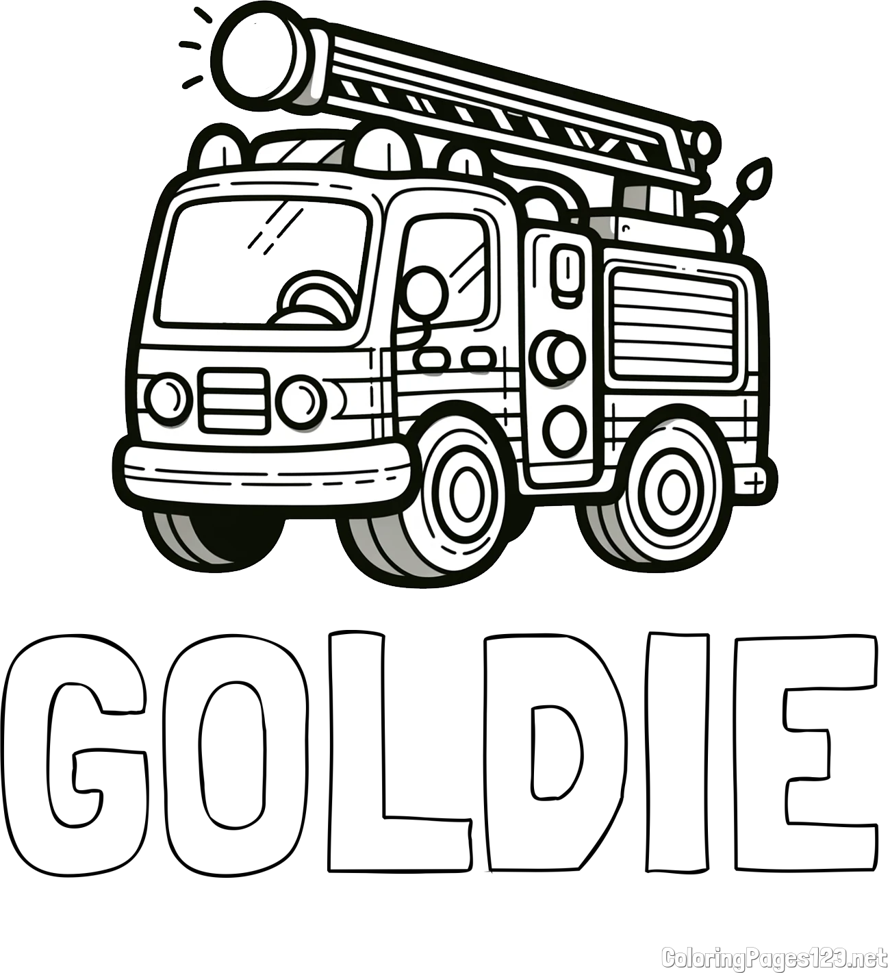 GOLDIE Coloring Page and Children's Coloring Page of a Simple Fire Truck