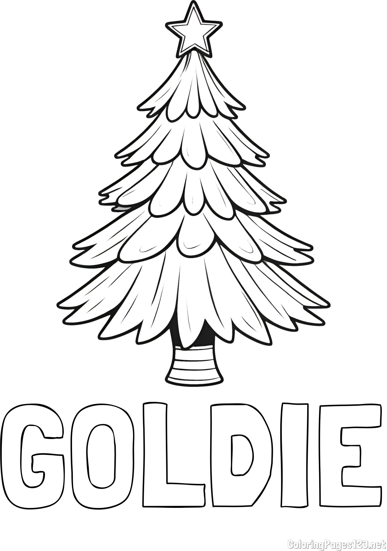 GOLDIE Coloring Page and Christmas Tree with Star Coloring Page