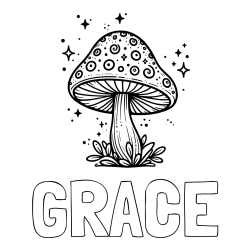 GRACE Coloring Page alongside Coloring Page of a Magical Mushroom