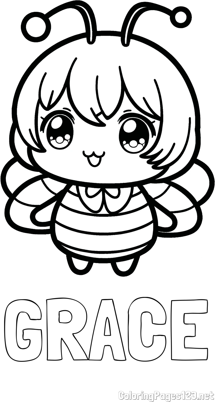 GRACE Coloring Page and Anime-Style Bee Coloring Page