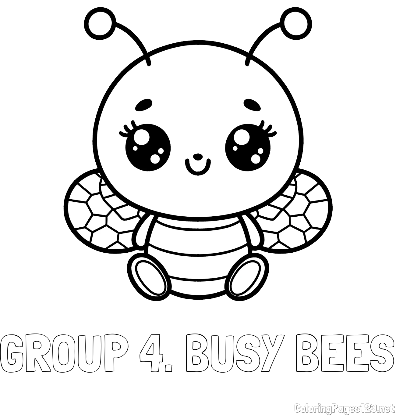 GROUP 4. BUSY BEES Coloring Page and Children's Coloring Page of a Cute Bee