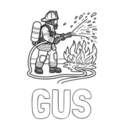 Online Created Coloring Page - GUS Coloring Page and A coloring page of a firefighter and a big fire