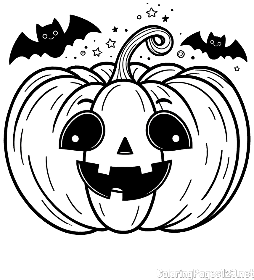 Halloween Pumpkin and Bats Coloring Page