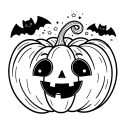 Halloween Pumpkin and Bats Coloring Page