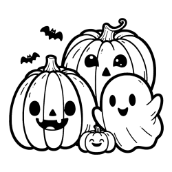 Halloween Pumpkin and Ghost Coloring Page