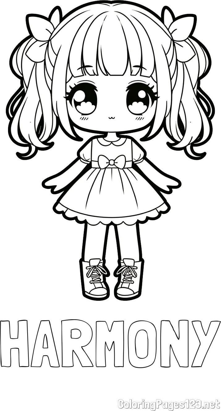 HARMONY Coloring Page and Coloring Page of a Cute Anime Girl
