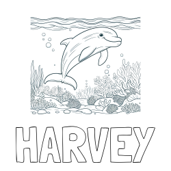 HARVEY Coloring Page alongside Coloring Page of a Cute Dolphin Swimming in the Sea