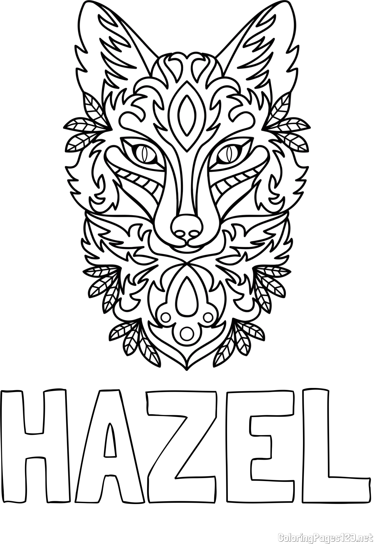 HAZEL Coloring Page and Wolf Mandala Coloring Page