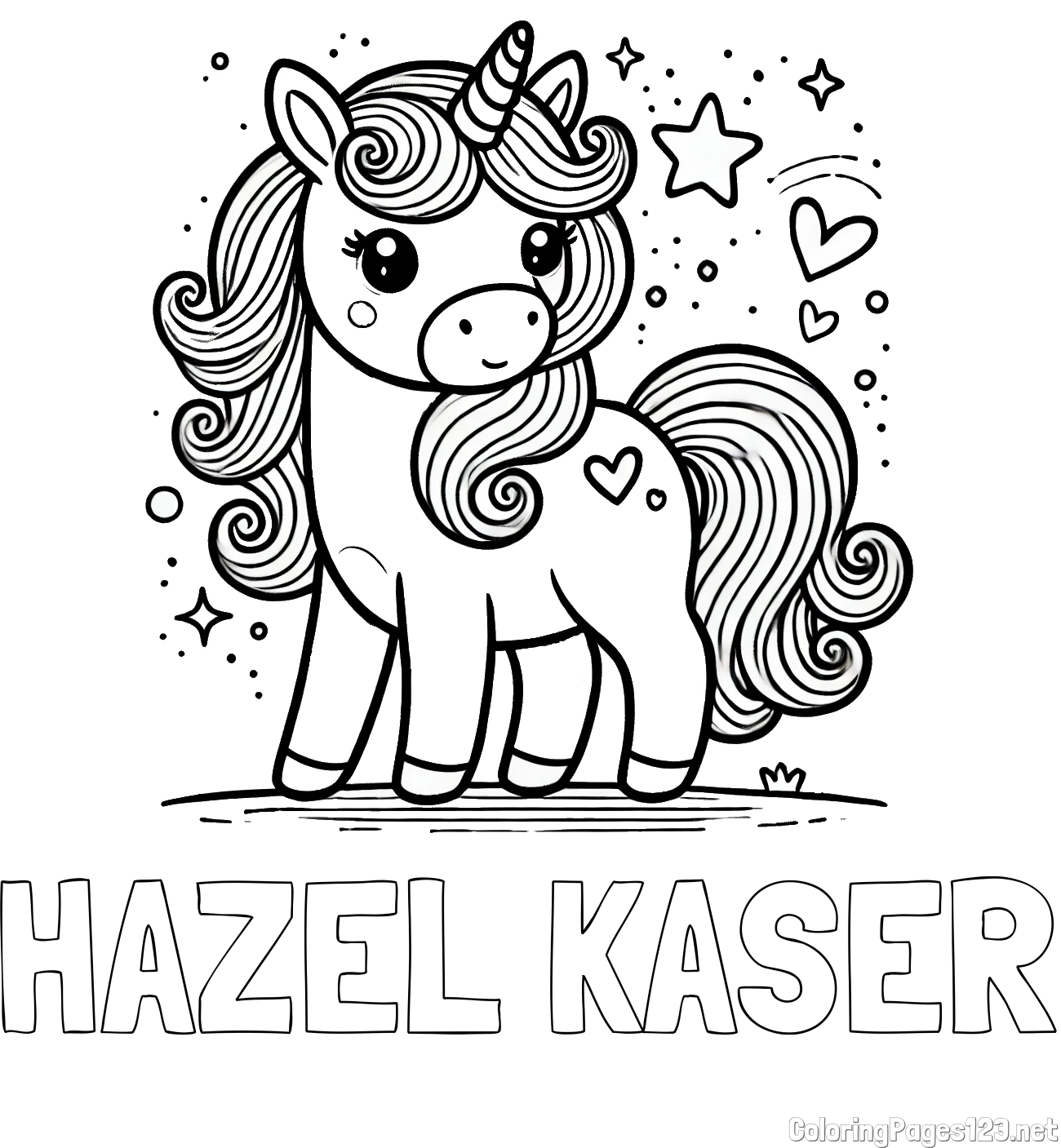HAZEL KASER Coloring Page and Cute Unicorn Coloring Page