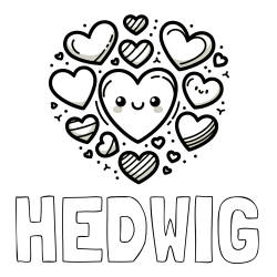 Online Created Coloring Page - HEDWIG Coloring Page and Coloring Page of a Cute Cat Surrounded by Hearts