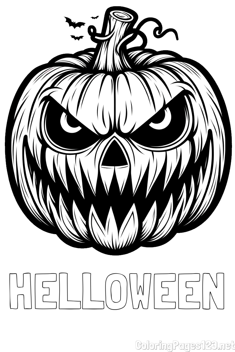 HELLOWEEN Coloring Page alongside Evil Pumpkin Face Coloring Page