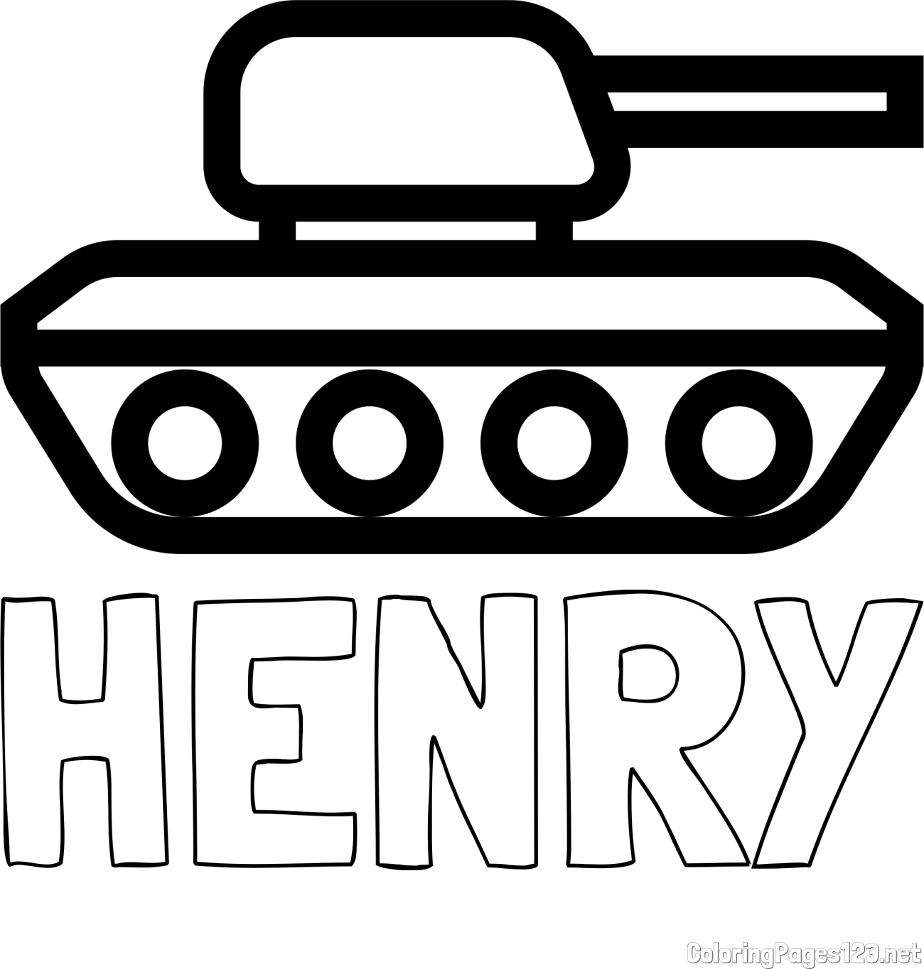 HENRY Coloring Page and Easy Tank Coloring Page for Young Kids