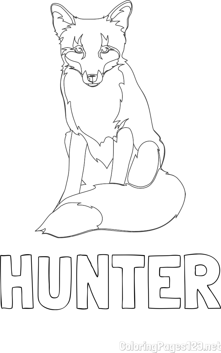 HUNTER Coloring Page alongside Realistically Depicted Fox Coloring Page