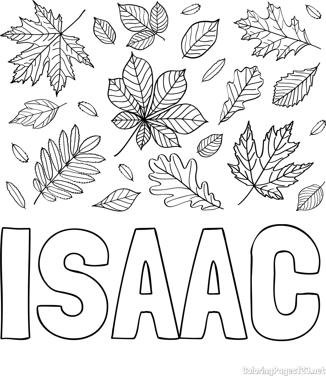 ISAAC Coloring Page and Autumn Leaves Coloring Page