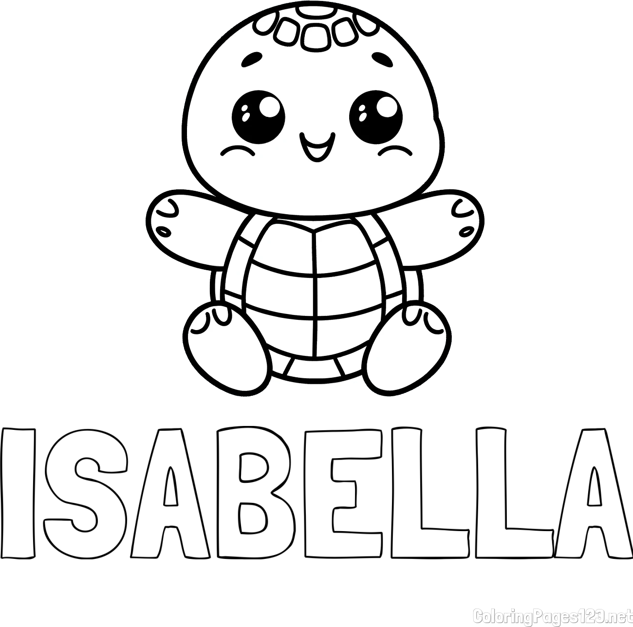 ISABELLA Coloring Page alongside Easy Coloring Page of Turtle