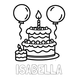 Online Created Coloring Page - ISABELLA Coloring Page and Birthday Cake Coloring Page with Balloons
