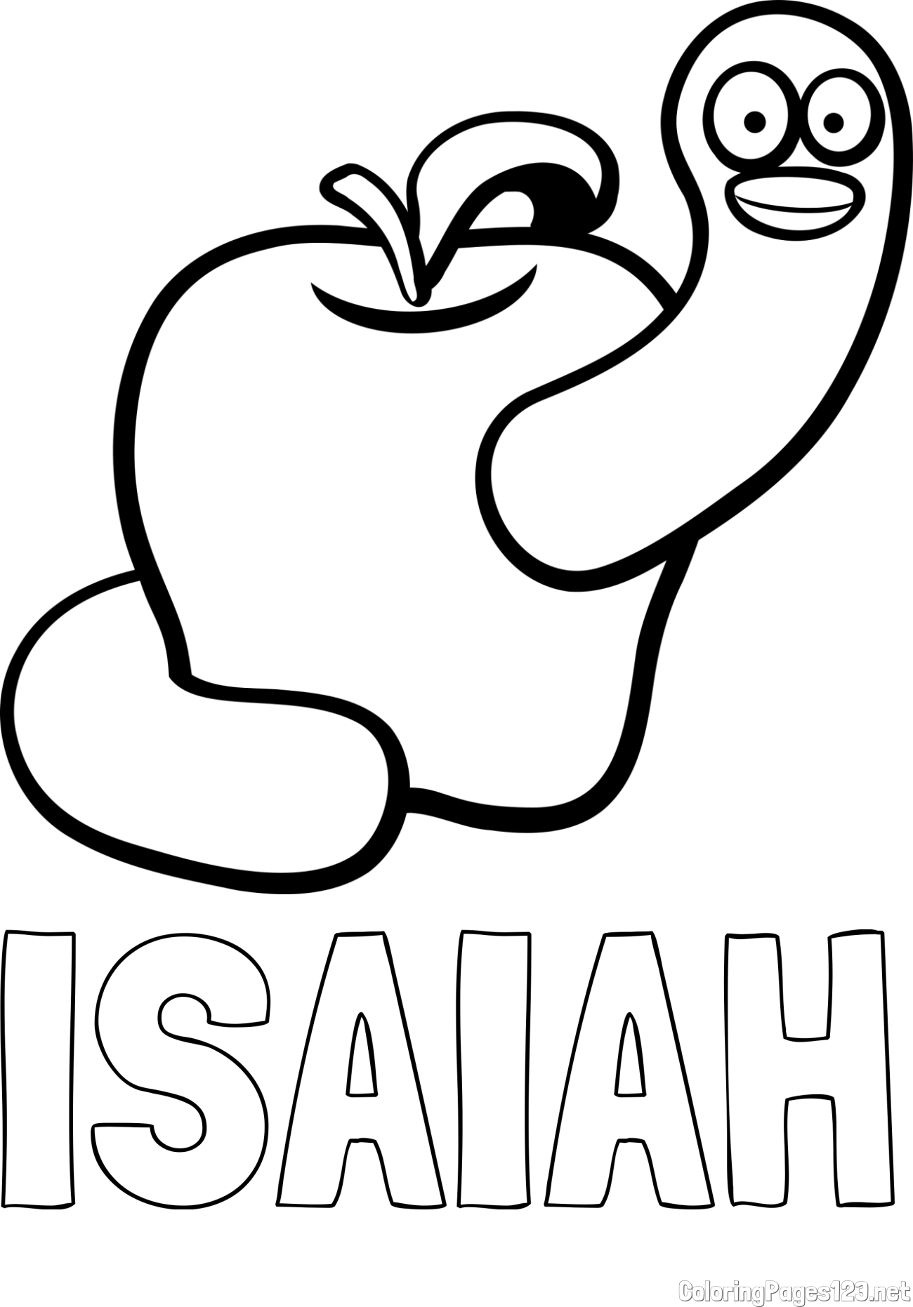 ISAIAH Coloring Page and Apple and Smiling Worm Coloring Page