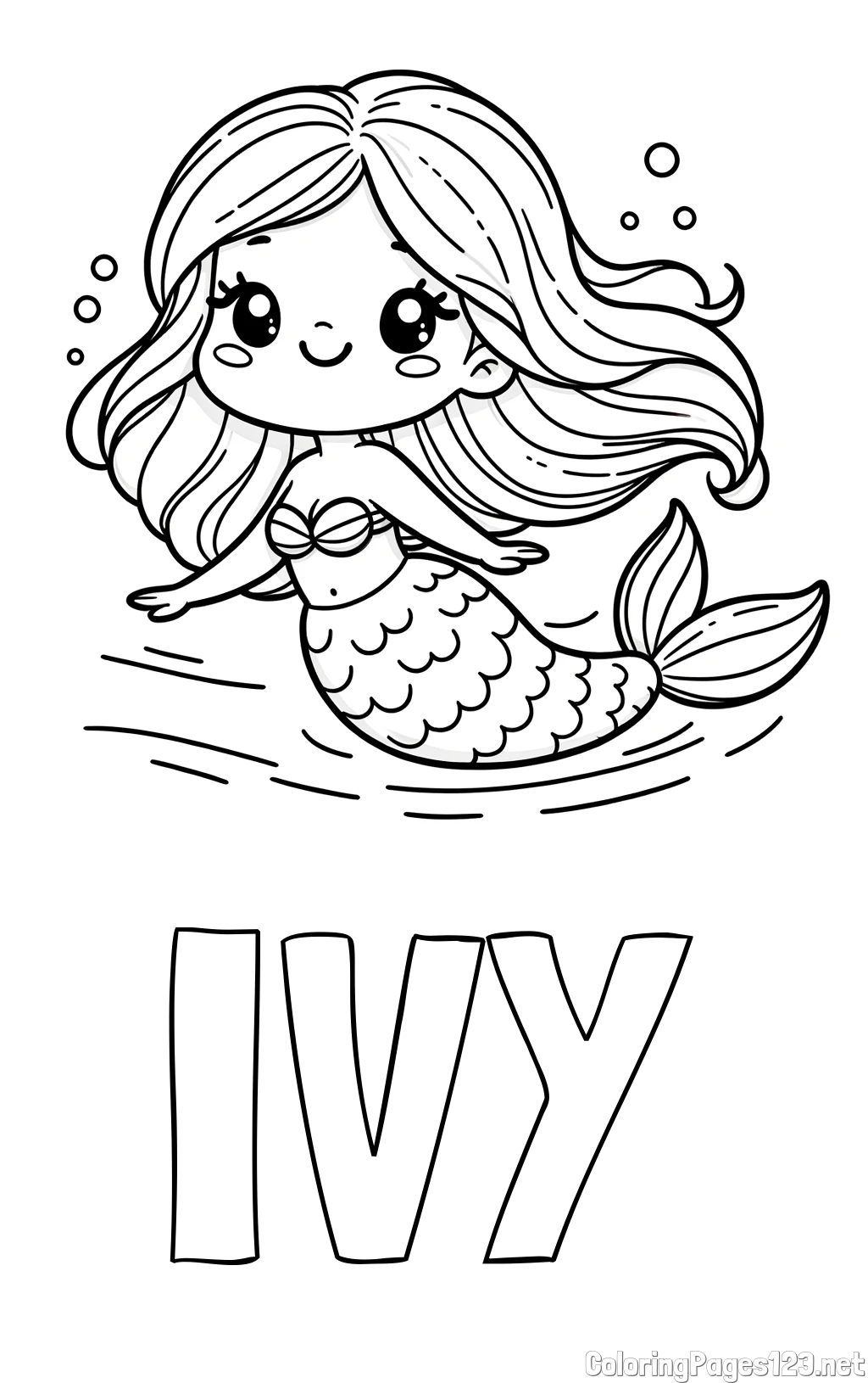 IVY Coloring Page and Coloring Page of a Cute Mermaid