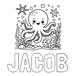 JACOB Coloring Page alongside Coloring Page of a Cute Octopus in the Ocean