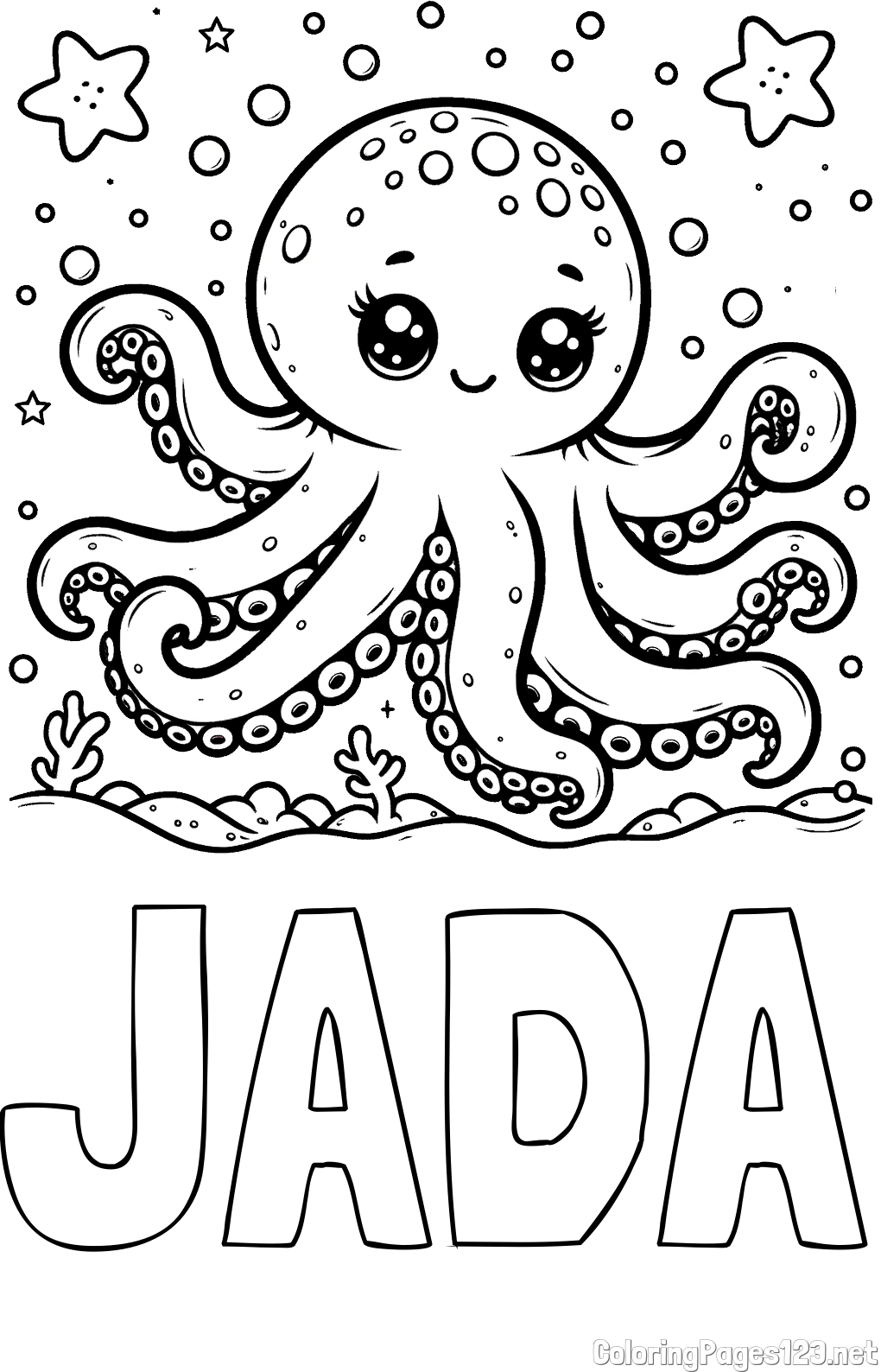 JADA Coloring Page and Coloring Page of an Octopus in the Sea