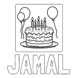 Online Created Coloring Page - JAMAL Coloring Page and 5th Birthday Cake Coloring Page