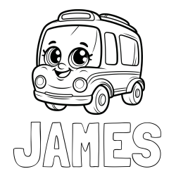 Online Created Coloring Page - JAMES Coloring Page and Coloring Page of a Smiling Bus
