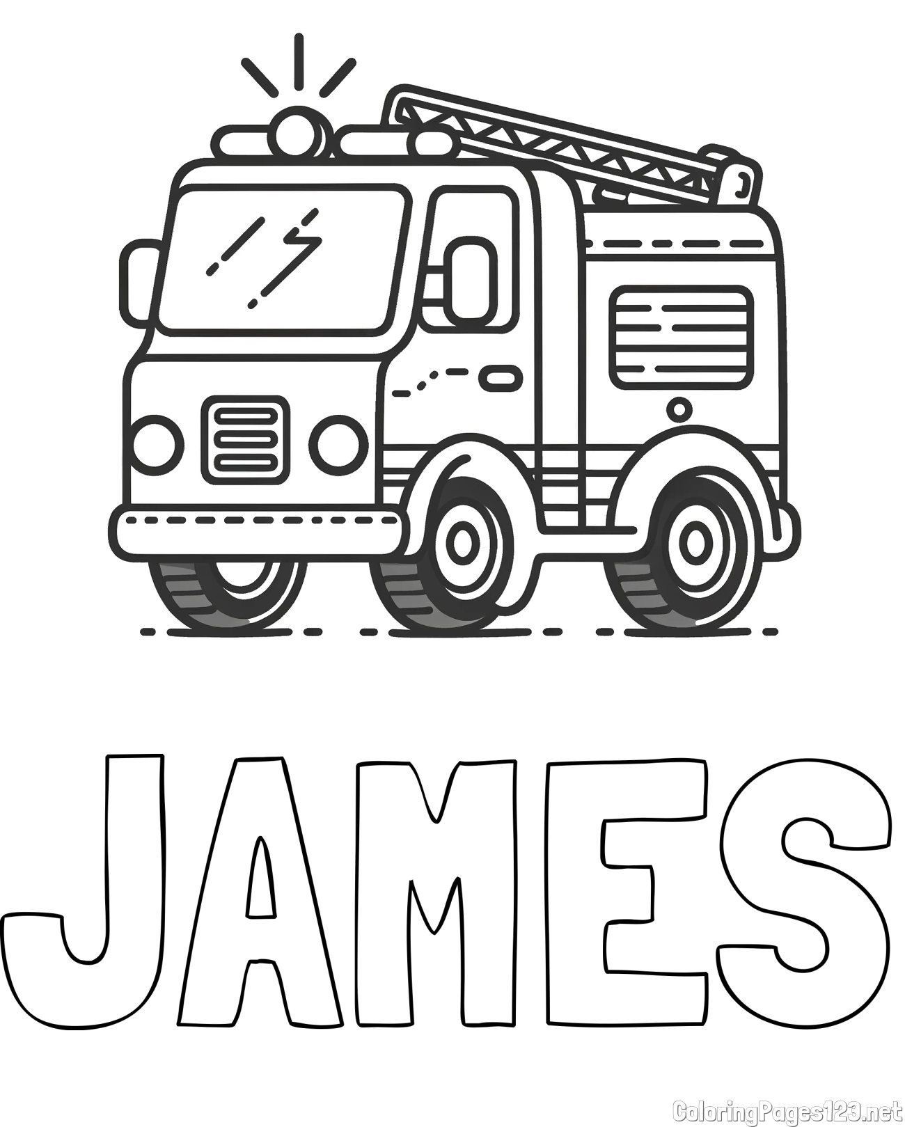 JAMES Coloring Page and Easy Coloring Page of a Fire Truck