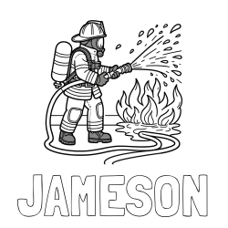 Online Created Coloring Page - JAMESON Coloring Page and A coloring page of a firefighter and a big fire