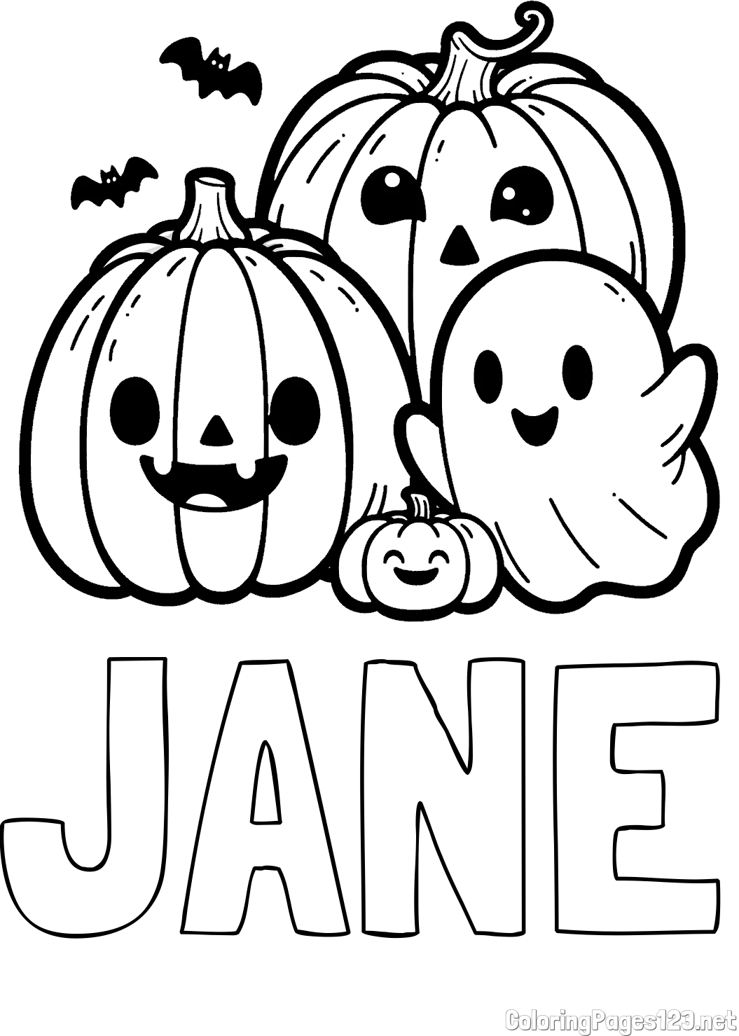 JANE Coloring Page and Halloween Pumpkin and Ghost Coloring Page